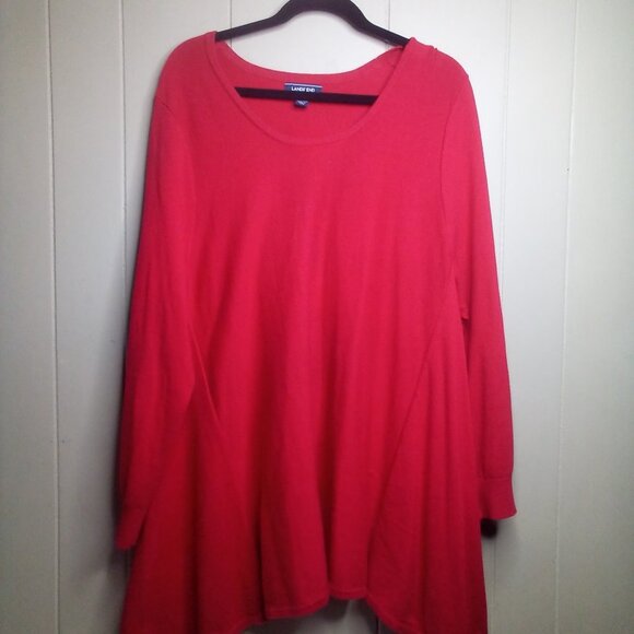 Lands' End Pullover Sweater 2X Long Sleeve Uneven Hem Red - Picture 14 of 15